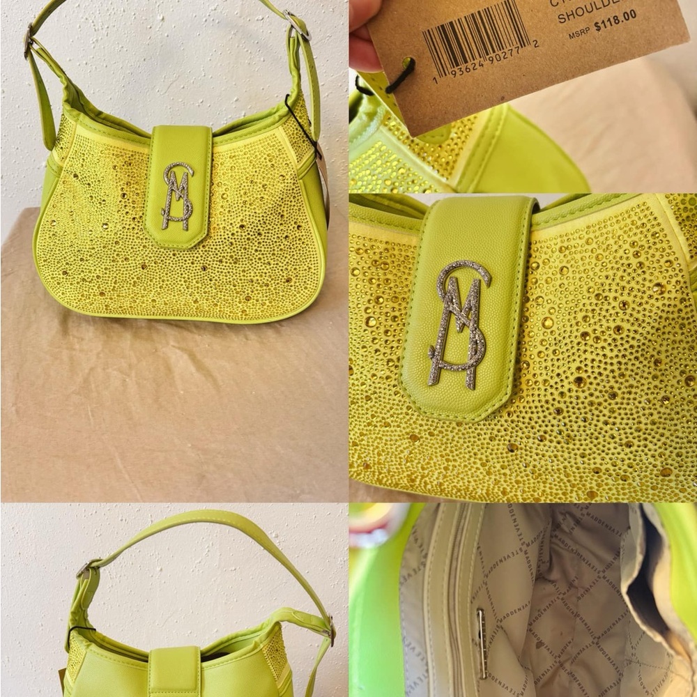 Yellow Leather Shoulder Bag with Perforated Design